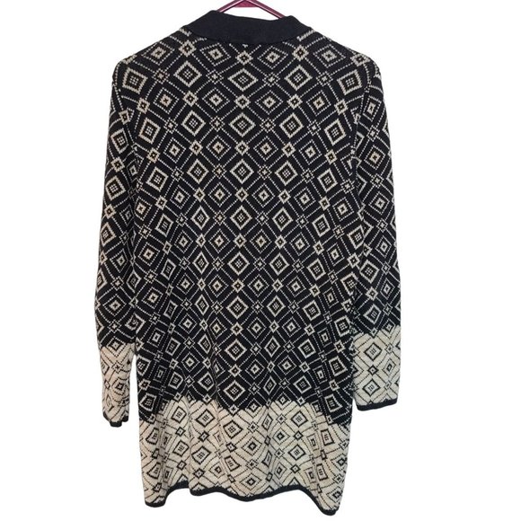 Nomadic Traders Womens L Black Tan Geometric Button Front Cardigan Sweater - Picture 7 of 7